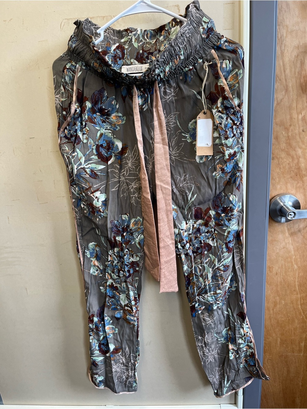 Wanderlux small Olive Floral Paperbag Waist Pants NWT